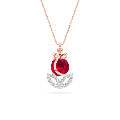 Rose Gold Ruby Tulip Diamond Pendant