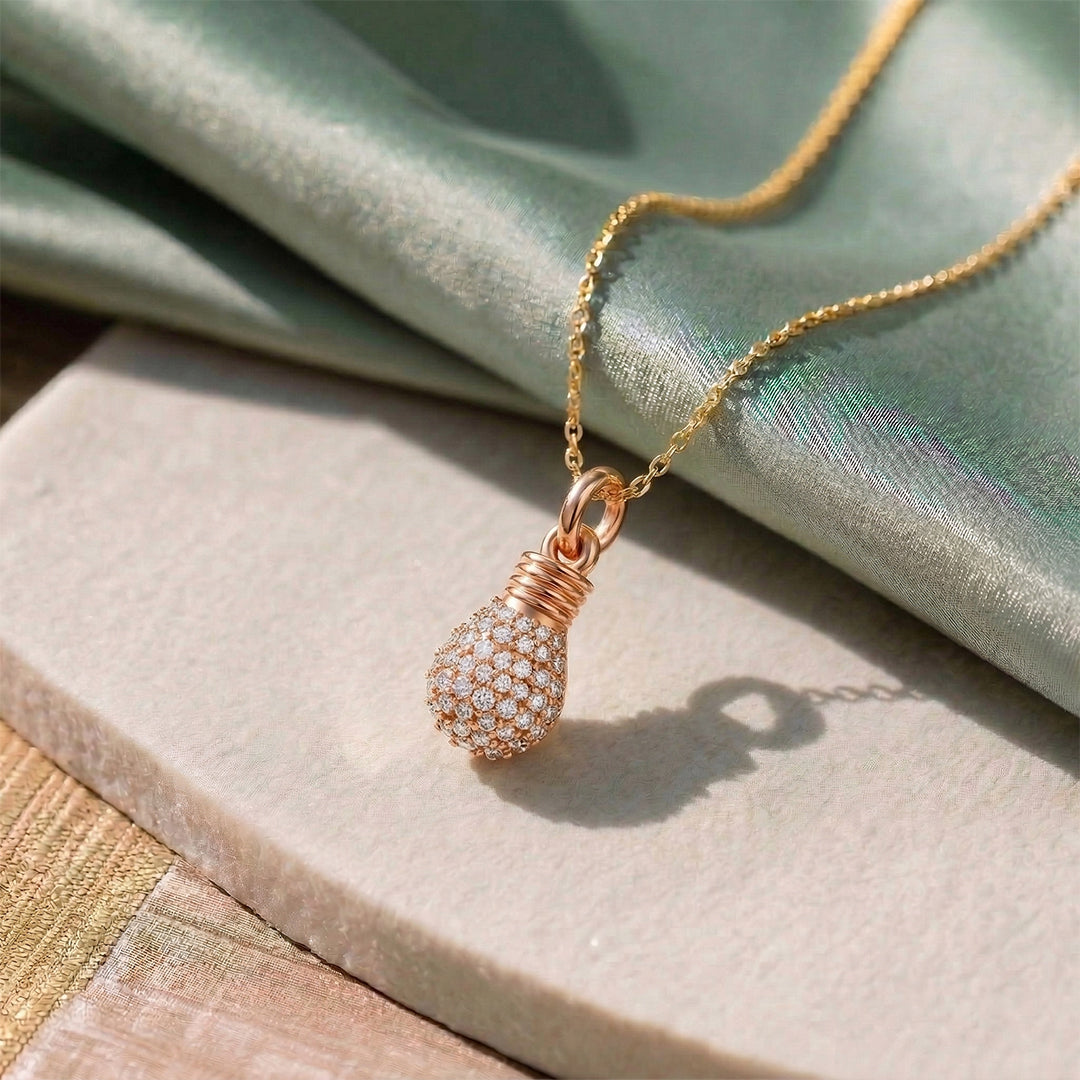 Rose Gold Lightbulb Pavé Diamond Pendant