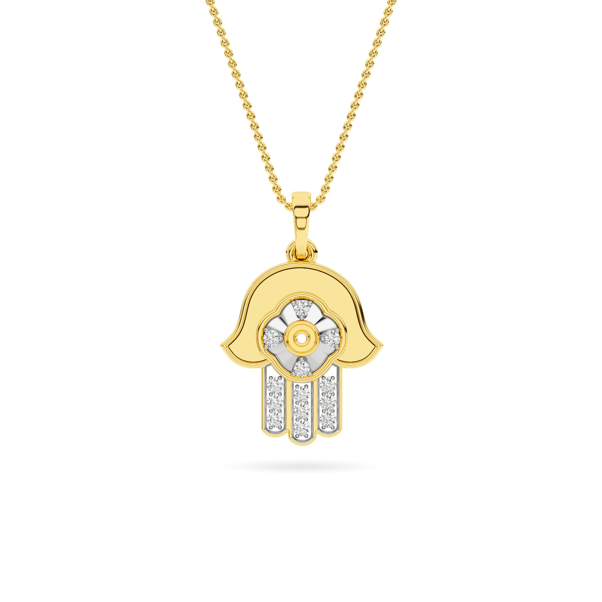 Yellow Gold Diamond Hamsa Hand Pendant