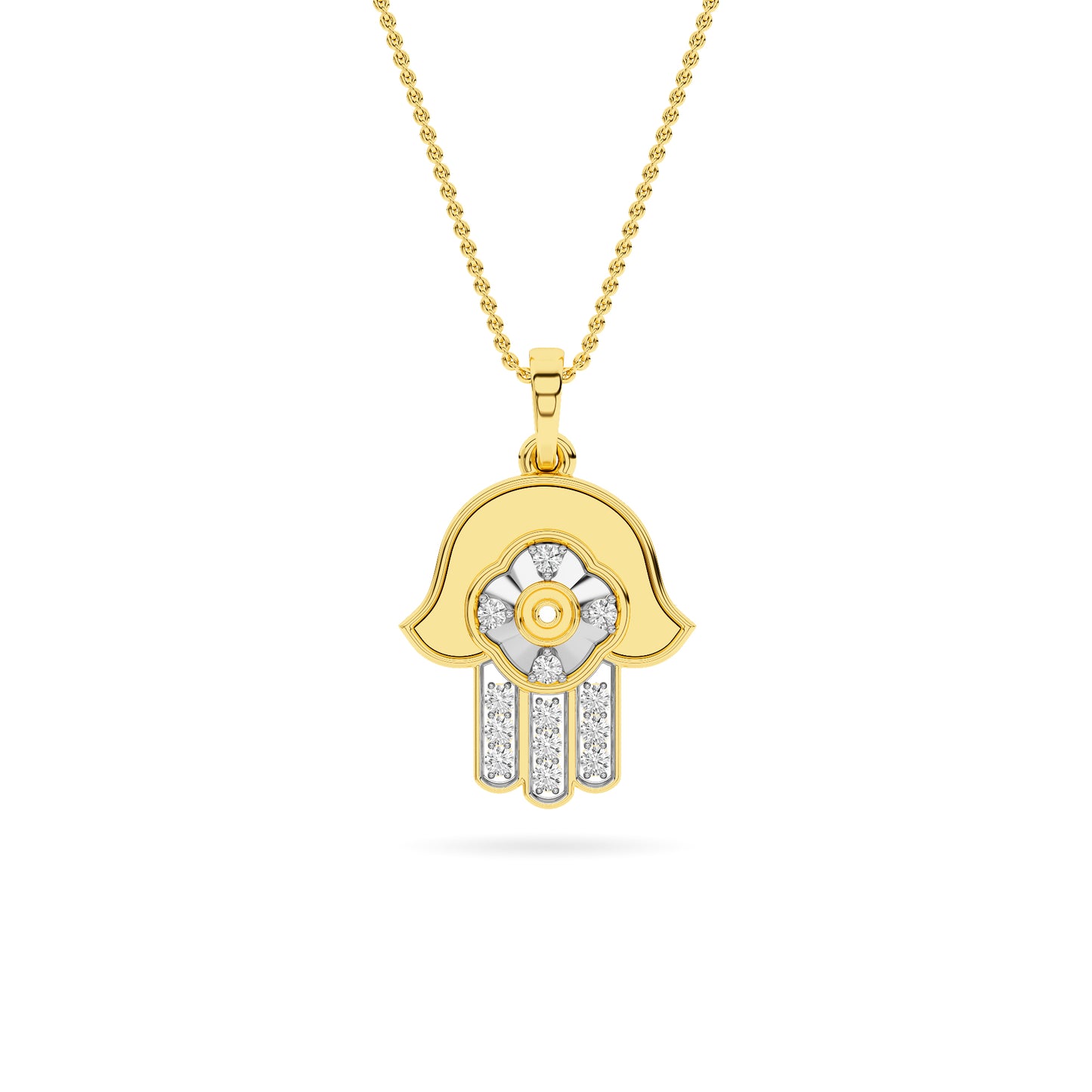 Yellow Gold Diamond Hamsa Hand Pendant