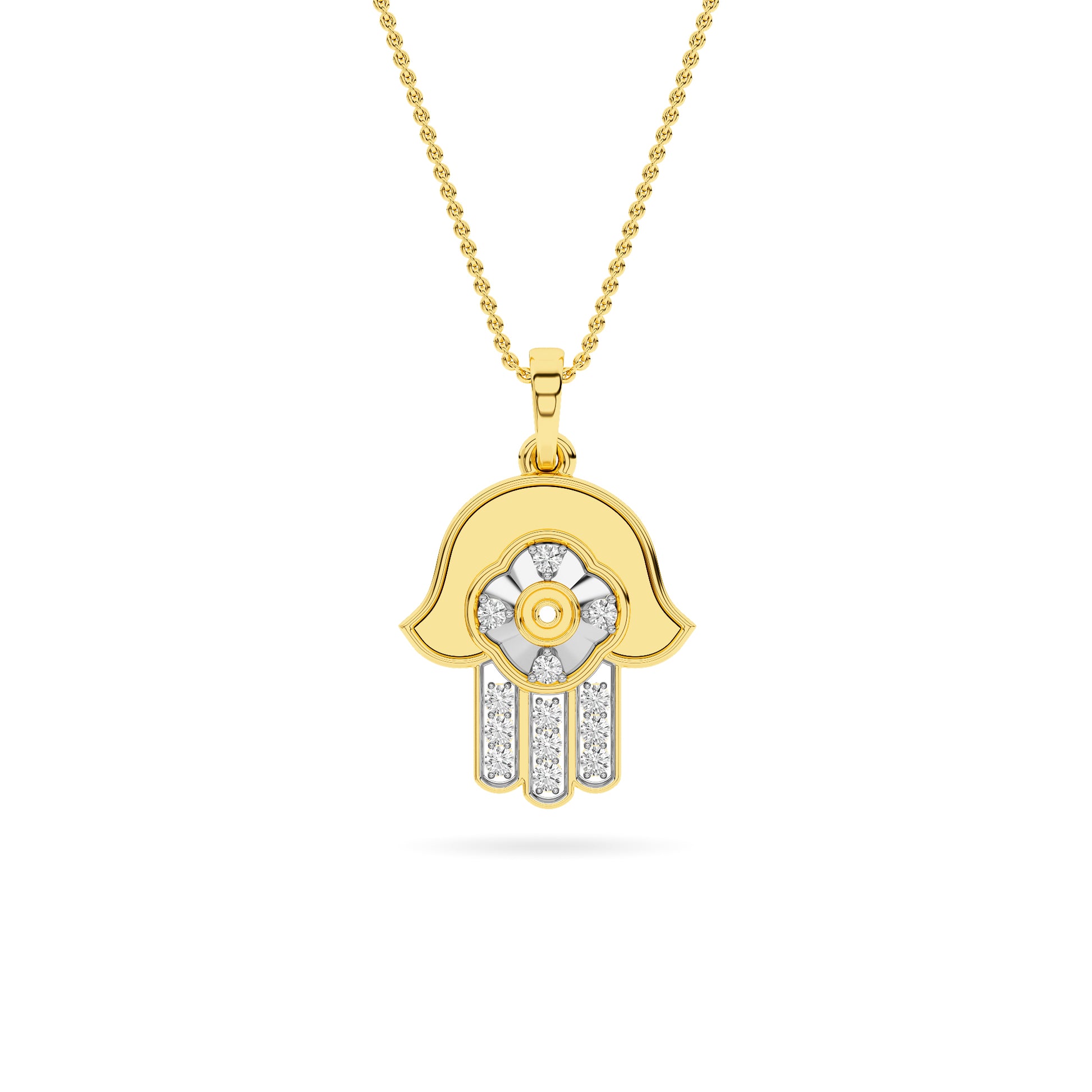 Yellow Gold Diamond Hamsa Hand Pendant