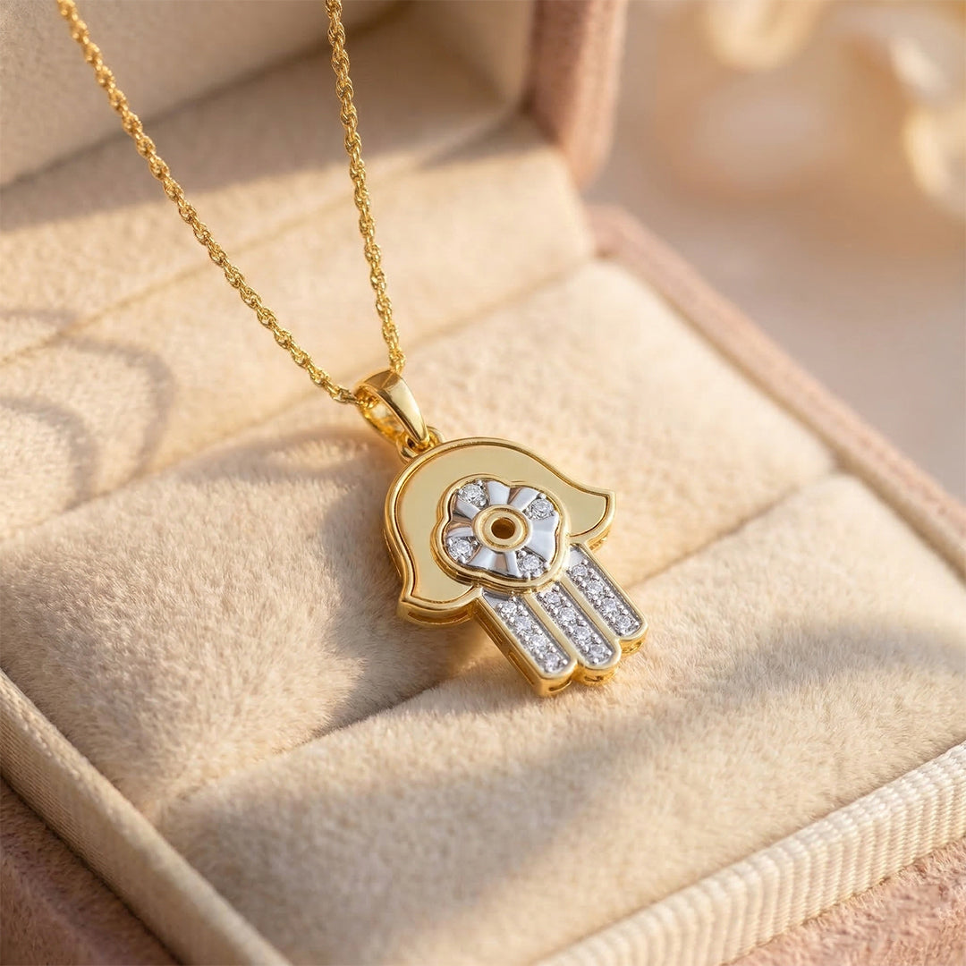 Yellow Gold Diamond Hamsa Hand Pendant