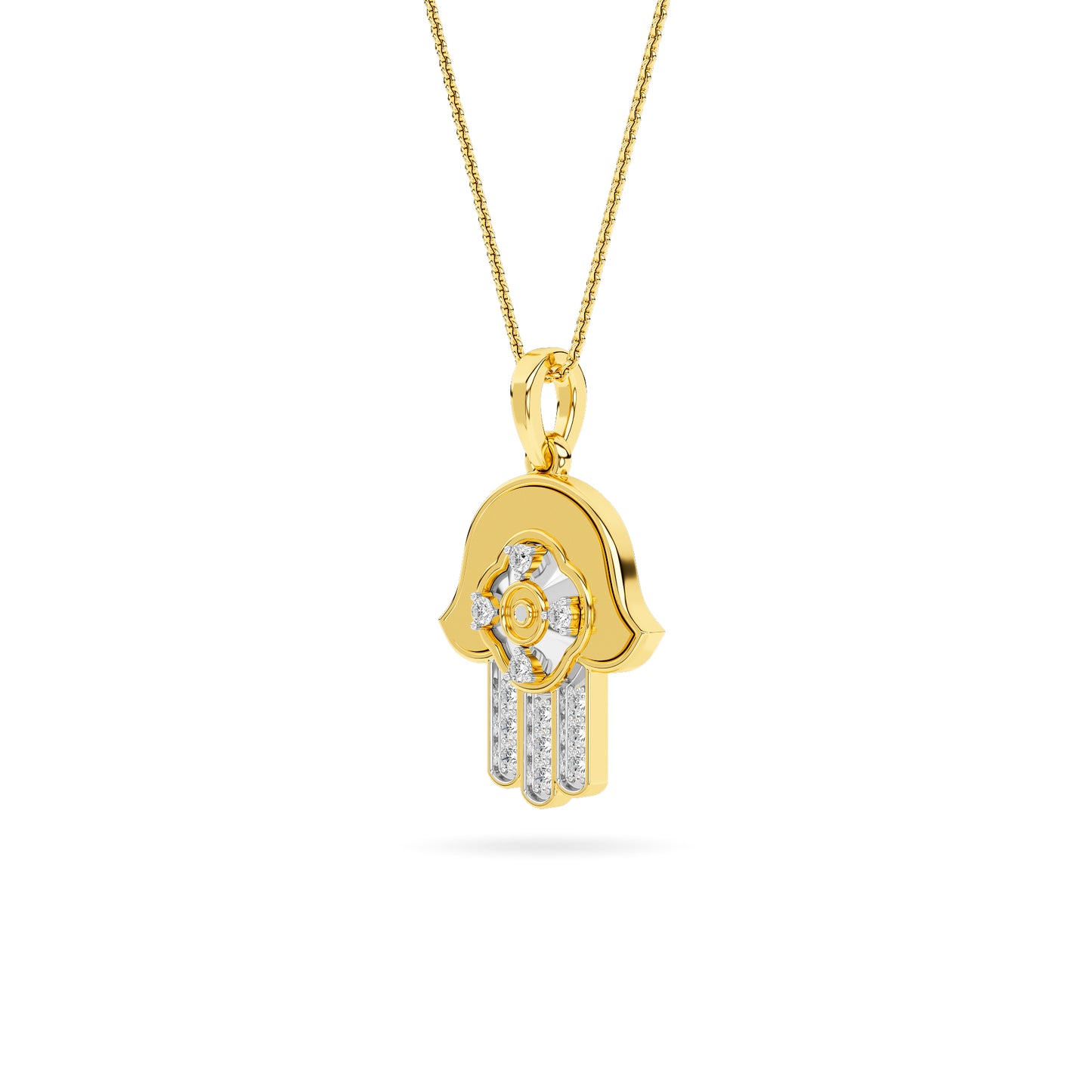 Yellow Gold Diamond Hamsa Hand Pendant