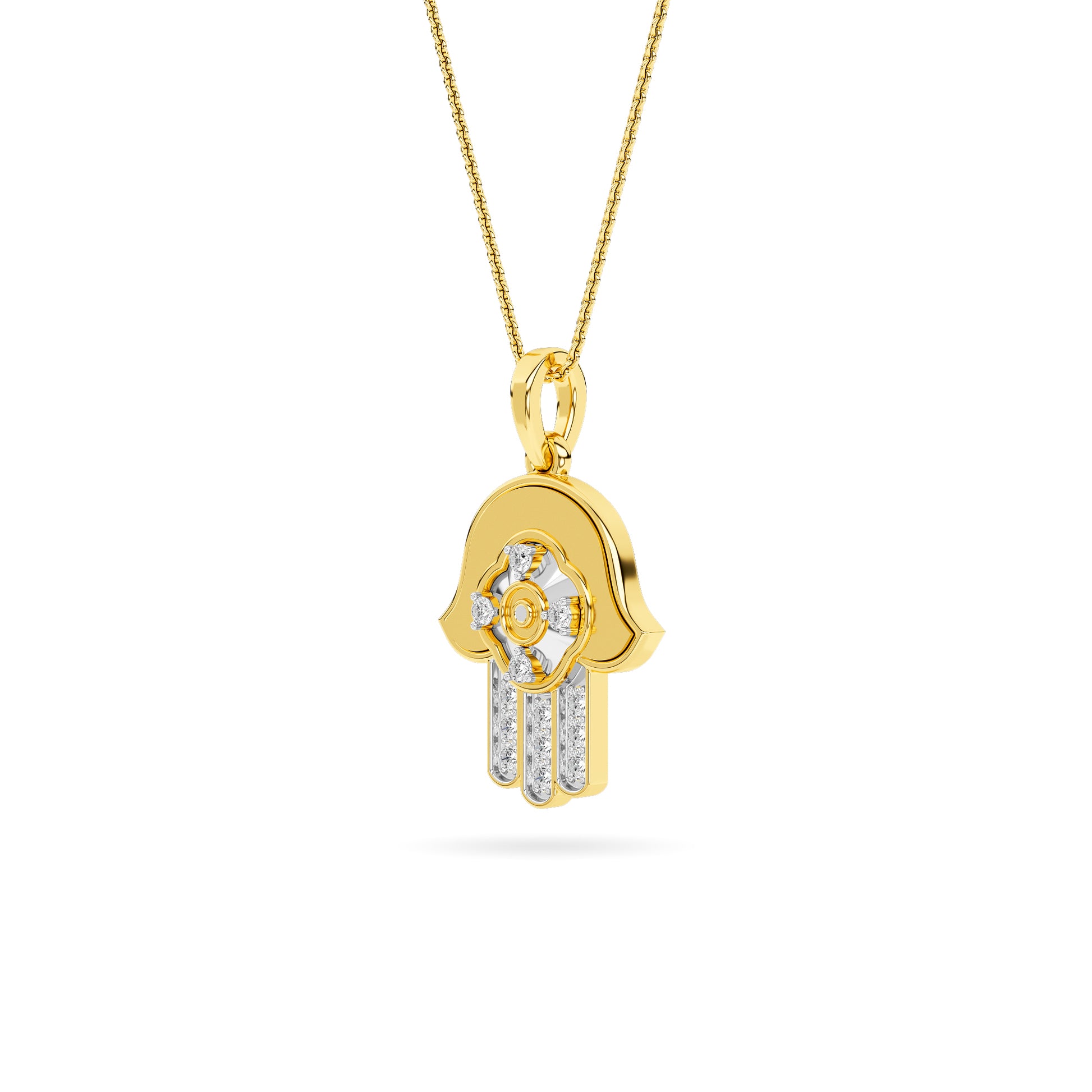 Yellow Gold Diamond Hamsa Hand Pendant
