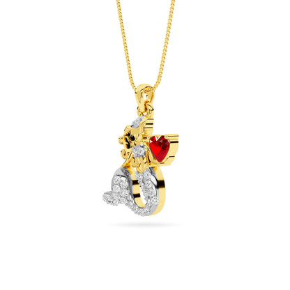 Yellow Gold Mermaid Ruby Heart Diamond Pendant