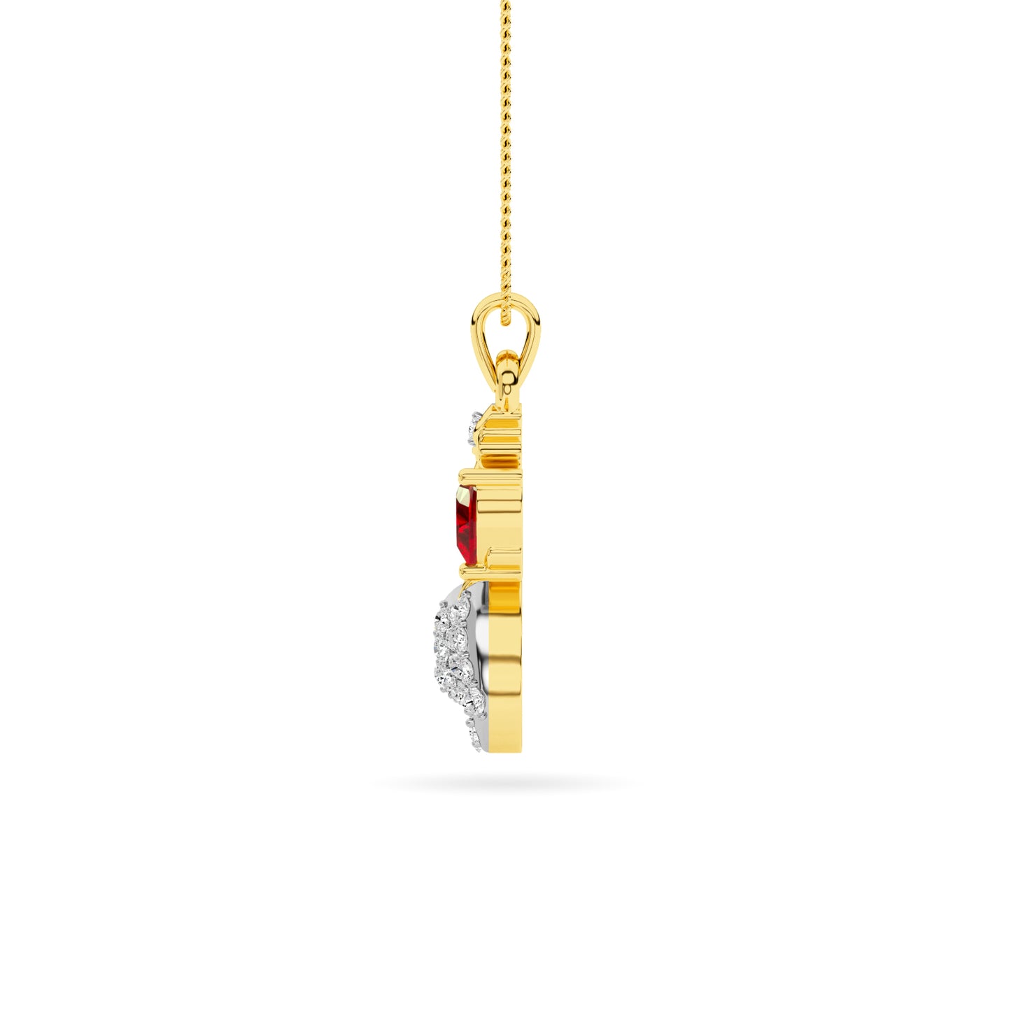 Yellow Gold Mermaid Ruby Heart Diamond Pendant