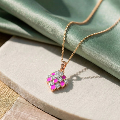 Rose Gold Pink Enamel Grape Cluster Diamond Pendant