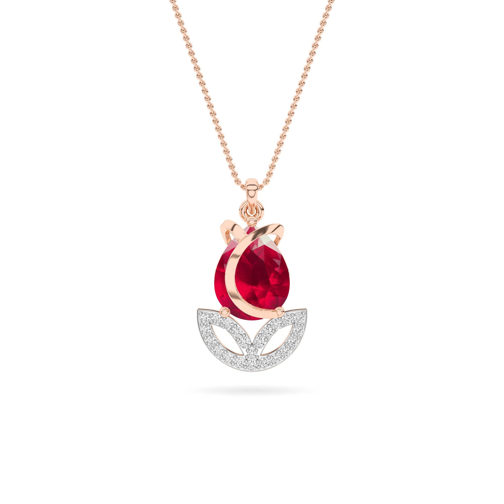 Rose Gold Ruby Tulip Diamond Pendant