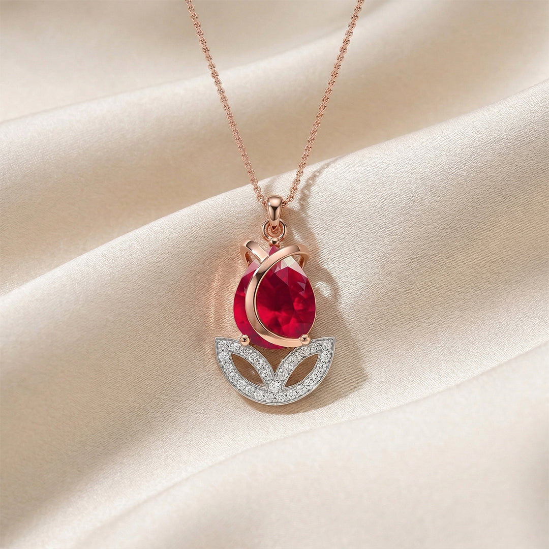 Rose Gold Ruby Tulip Diamond Pendant