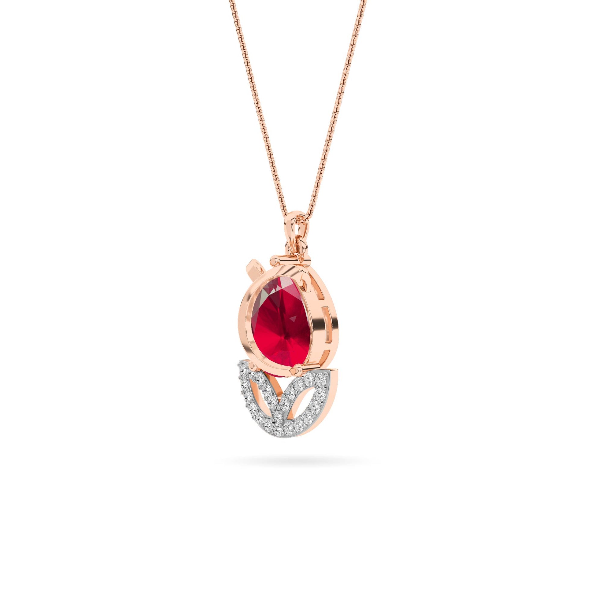 Rose Gold Ruby Tulip Diamond Pendant