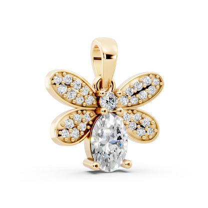Yellow Gold Bee Floral Oval Diamond Pendant