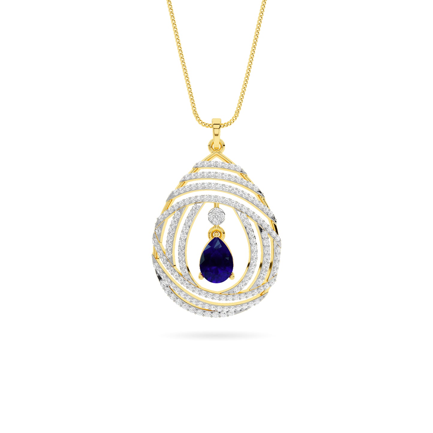 Spiral Diamond Blue Sapphire Drop Pendant