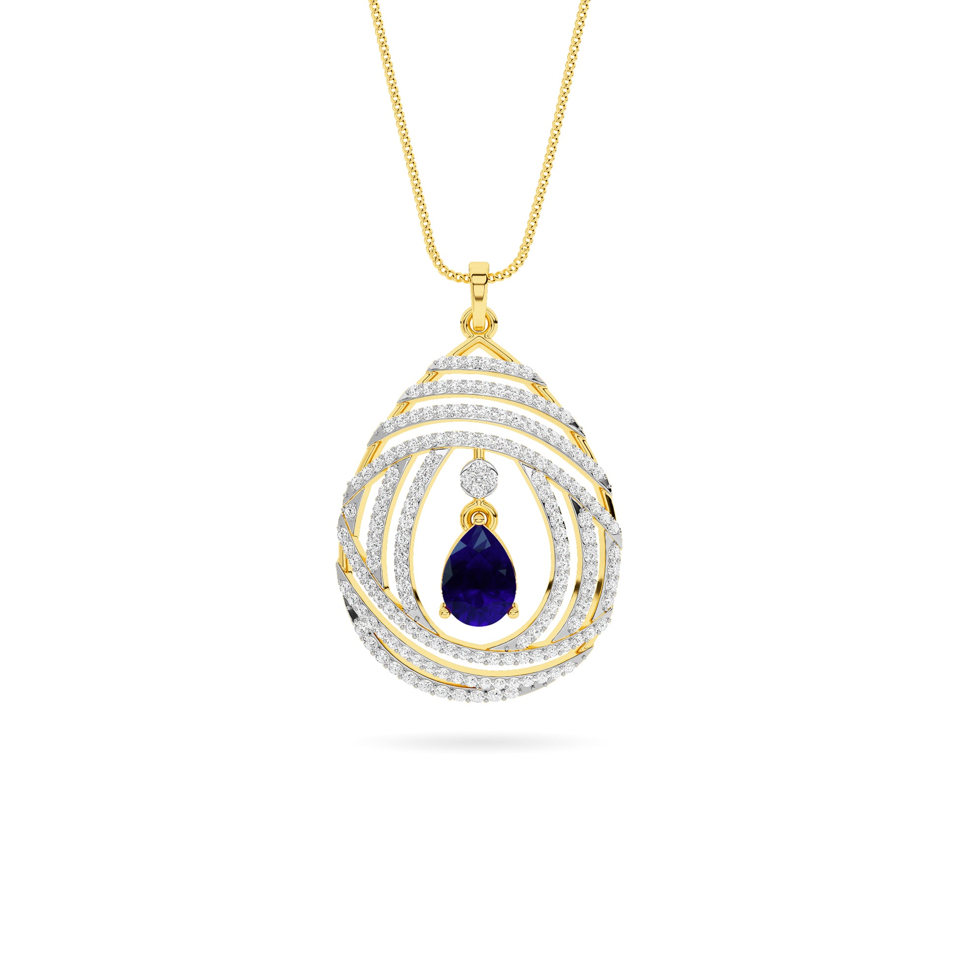 Spiral Diamond Blue Sapphire Drop Pendant