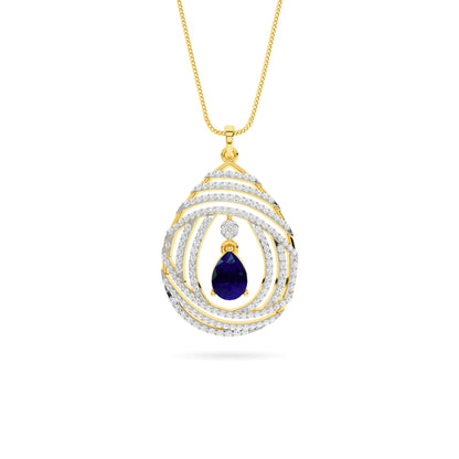 Spiral Diamond Blue Sapphire Drop Pendant