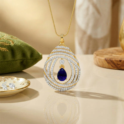 Spiral Diamond Blue Sapphire Drop Pendant