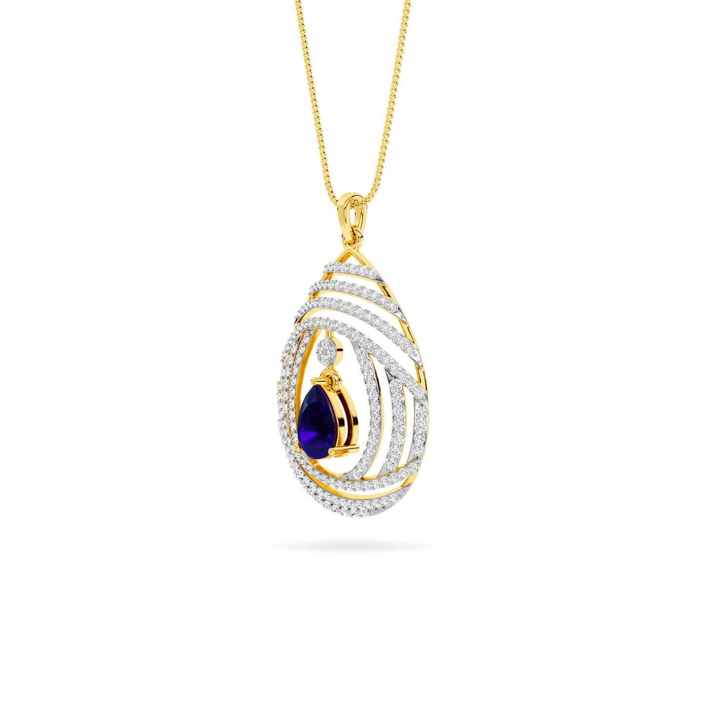 Spiral Diamond Blue Sapphire Drop Pendant