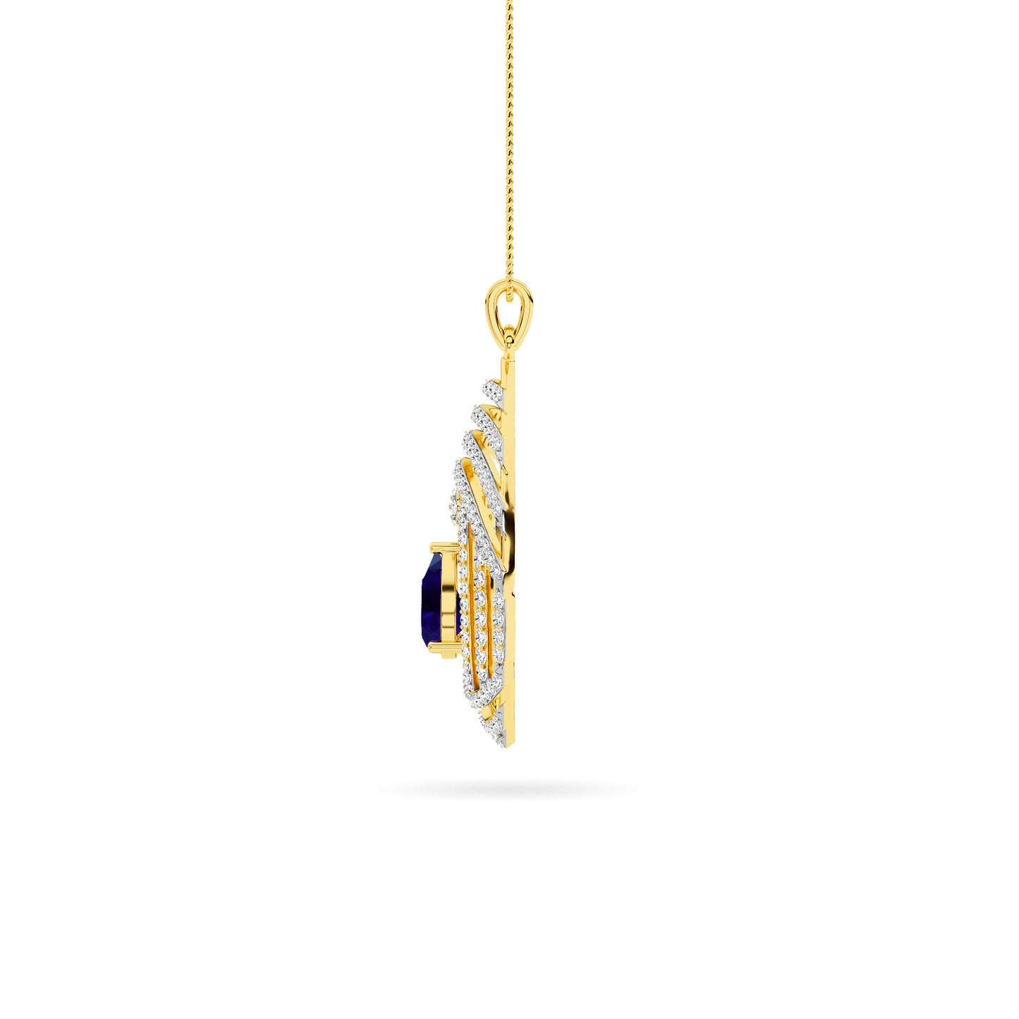 Spiral Diamond Blue Sapphire Drop Pendant