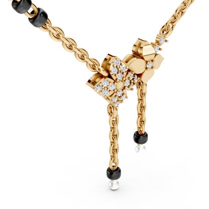 14K Gold Diamond Floral Pearl Lariat Necklace