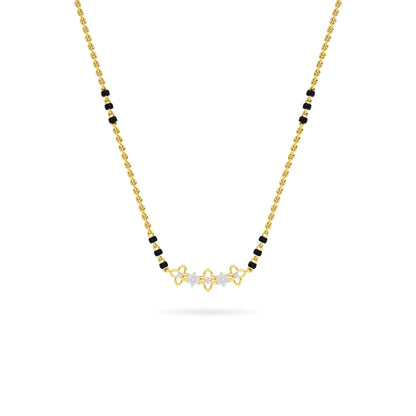 Yellow Gold Black Bead Floral Diamond Mangalsutra Pendant