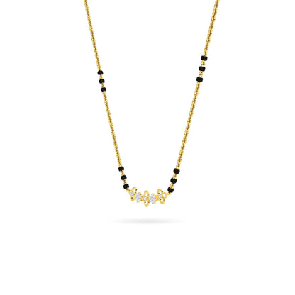 Yellow Gold Black Bead Floral Diamond Mangalsutra Pendant