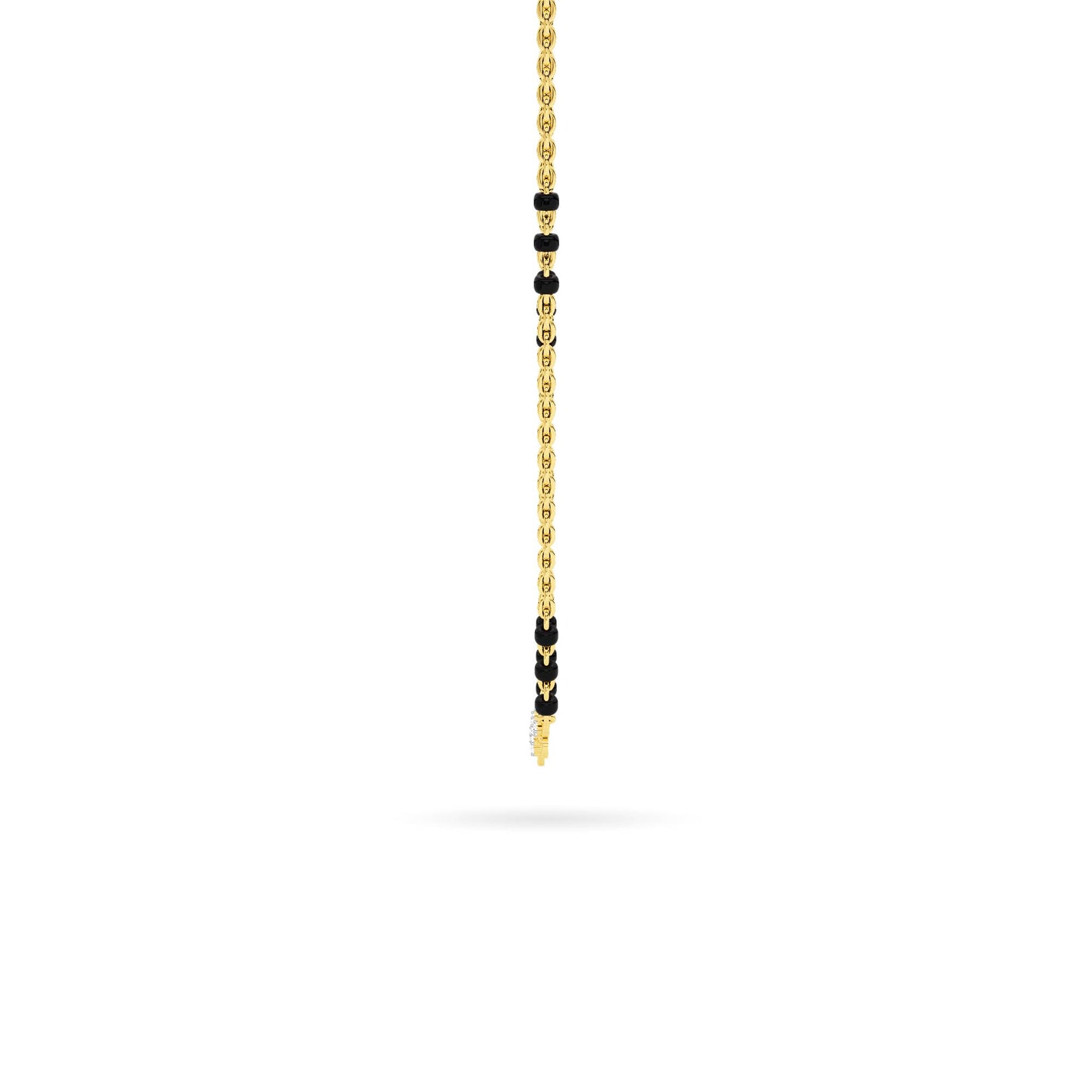 Yellow Gold Black Bead Floral Diamond Mangalsutra Pendant