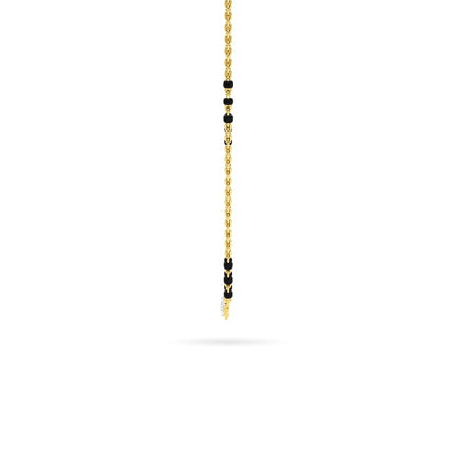 Yellow Gold Black Bead Floral Diamond Mangalsutra Pendant