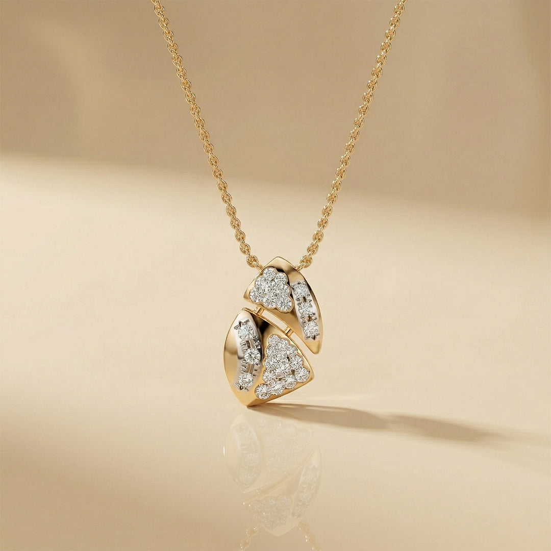 Yellow Gold Leaf Diamond Cluster Pendant