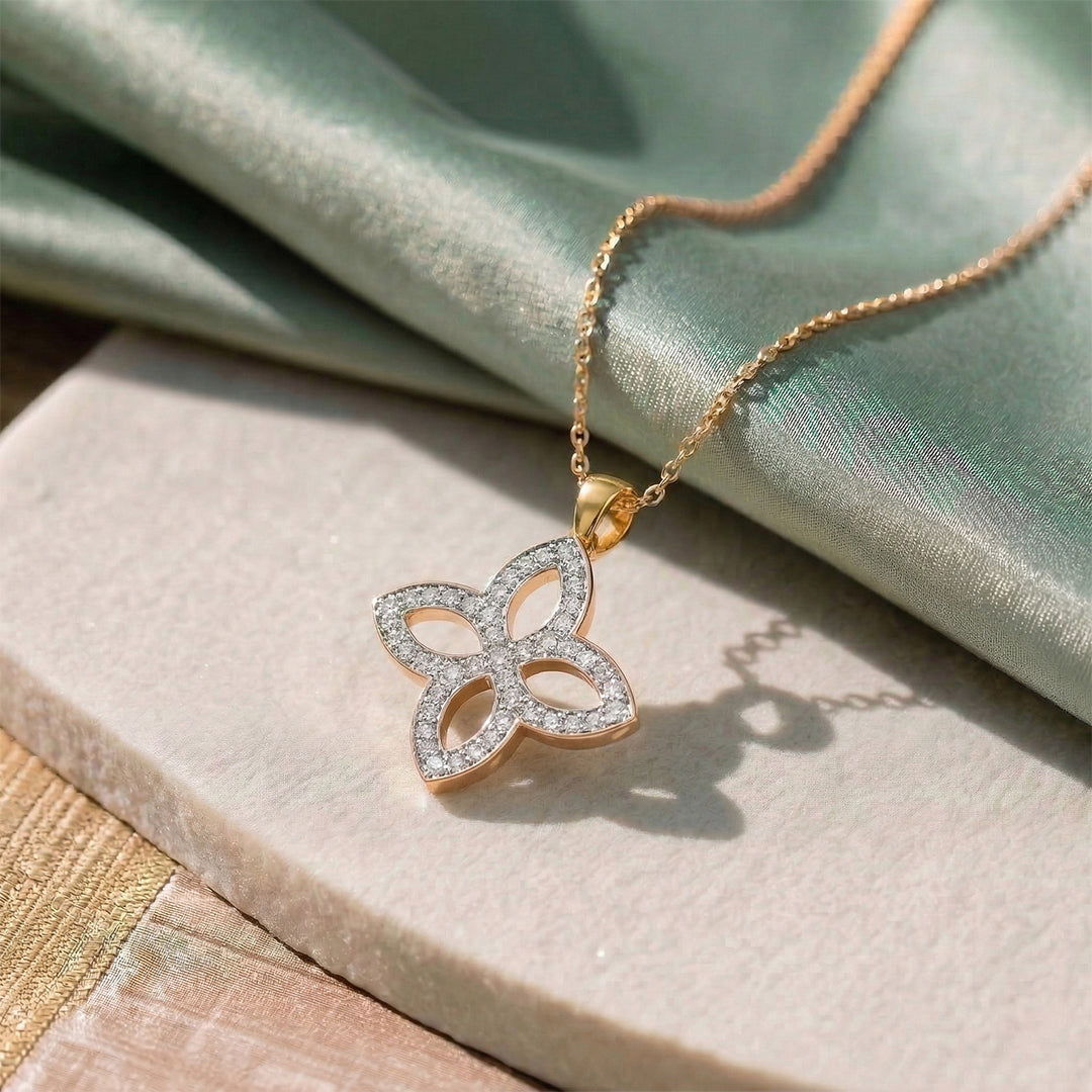 Yellow Gold Pavé Diamond Floral Pendant
