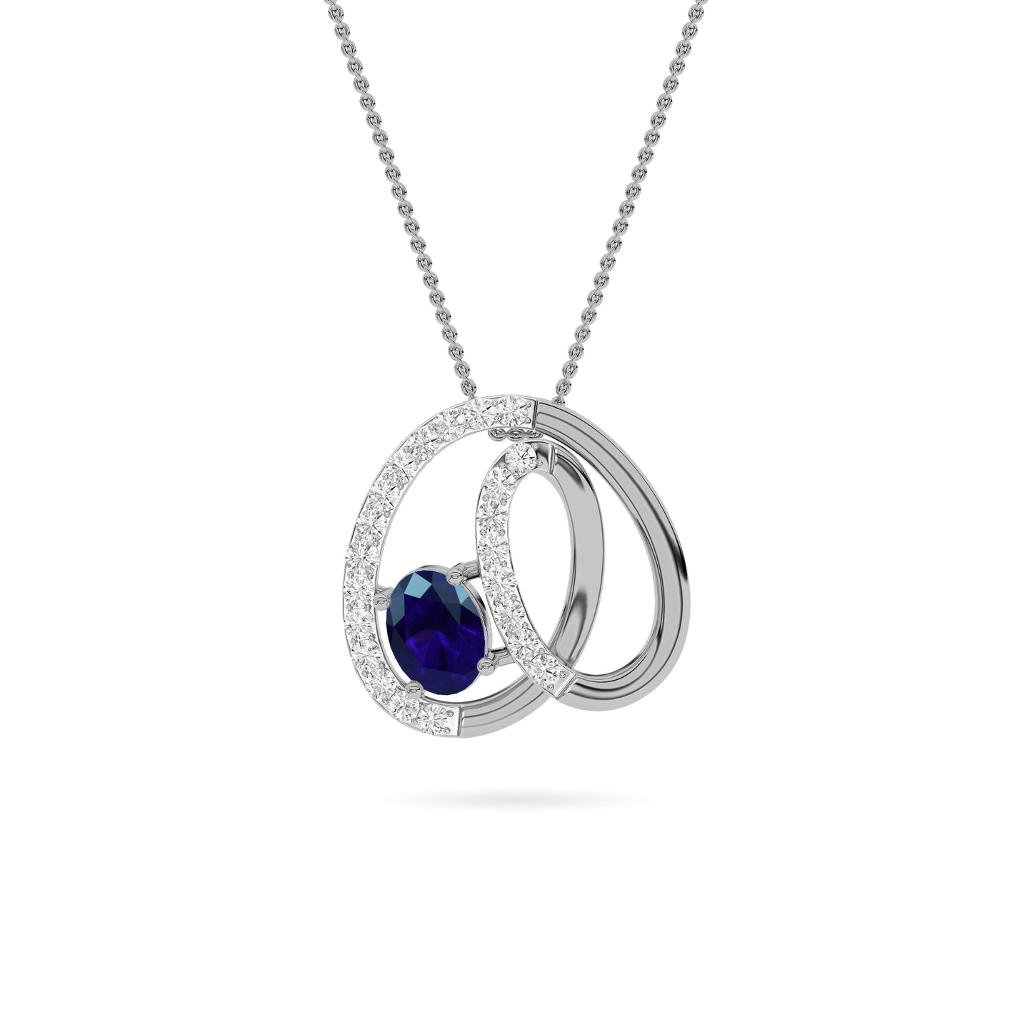 White Gold Sapphire Diamond Interlocking Pendant