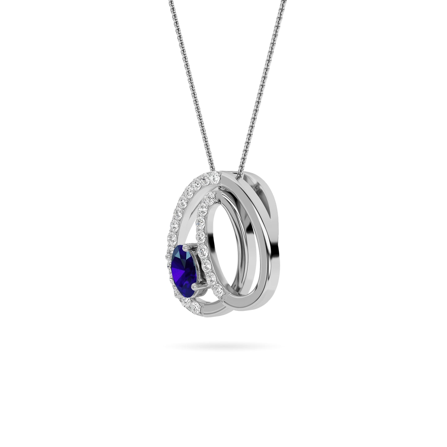 White Gold Sapphire Diamond Interlocking Pendant