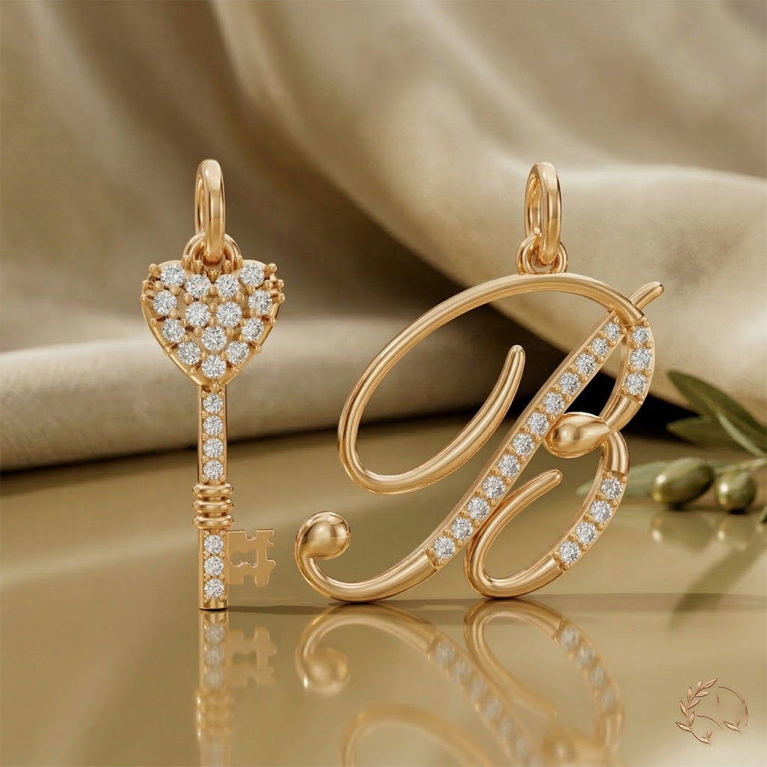 Yellow Gold Heart Key Diamond Pavé Pendant