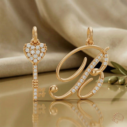 Yellow Gold Heart Key Diamond Pavé Pendant