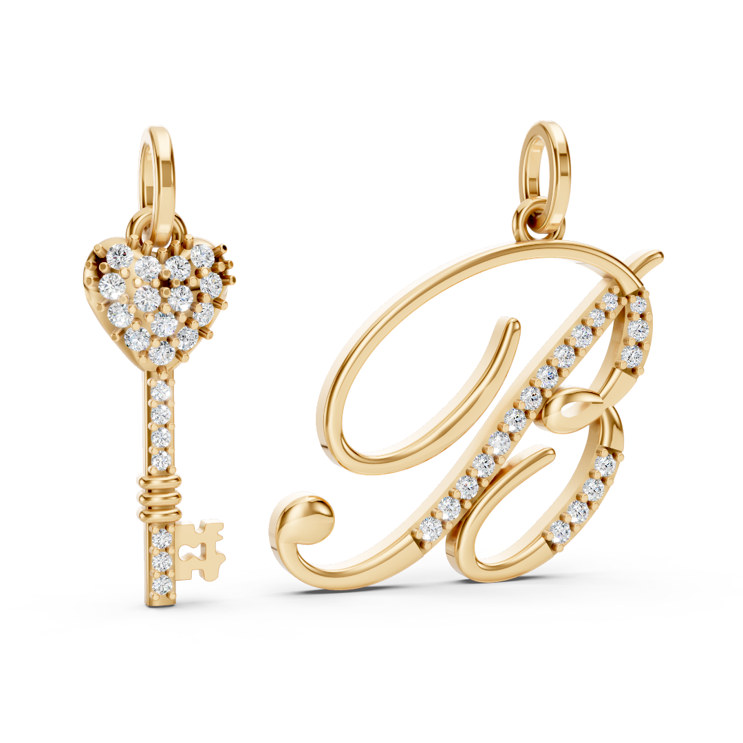 Yellow Gold Heart Key Diamond Pavé Pendant
