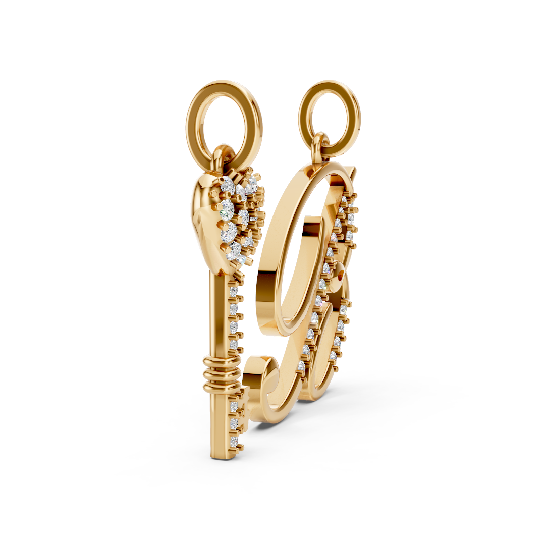 Yellow Gold Heart Key Diamond Pavé Pendant