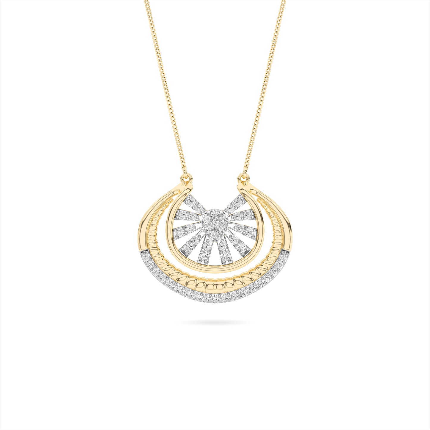Sunburst Arc Diamond Pendant 18K Yellow Gold