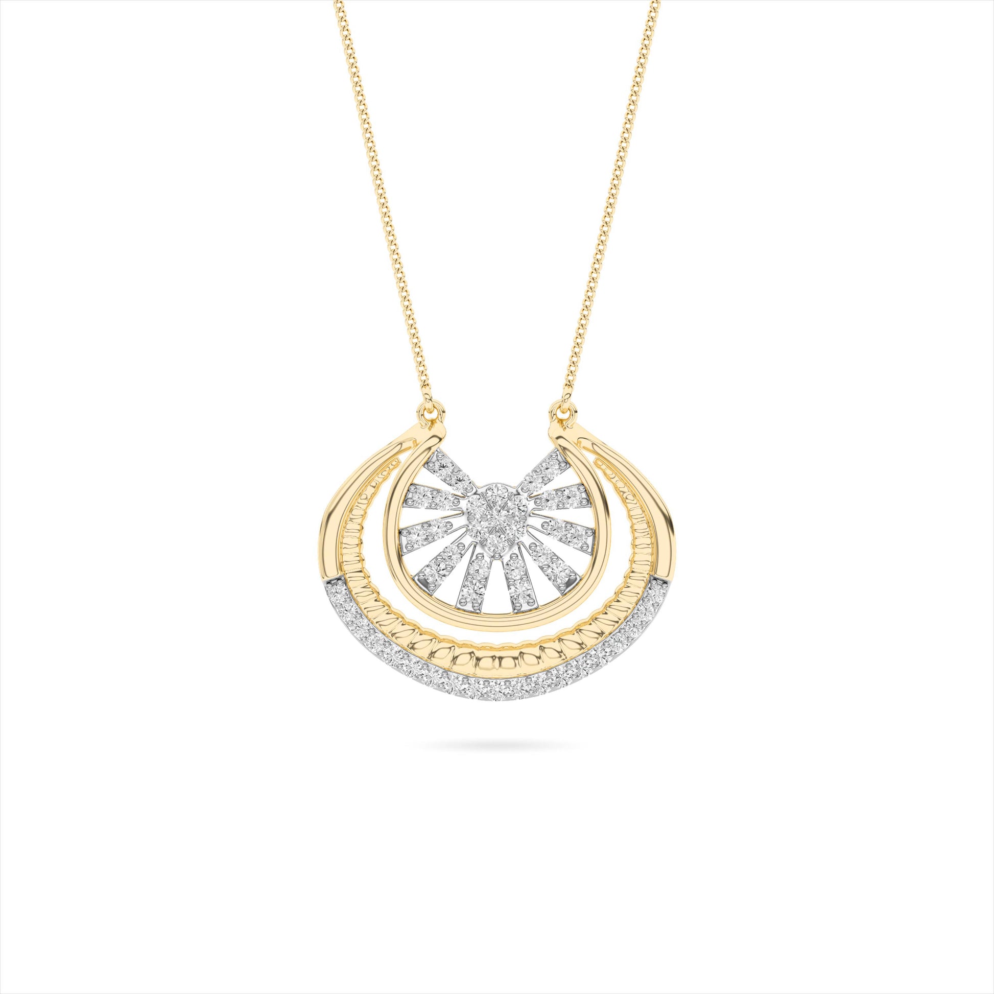 Sunburst Arc Diamond Pendant 18K Yellow Gold