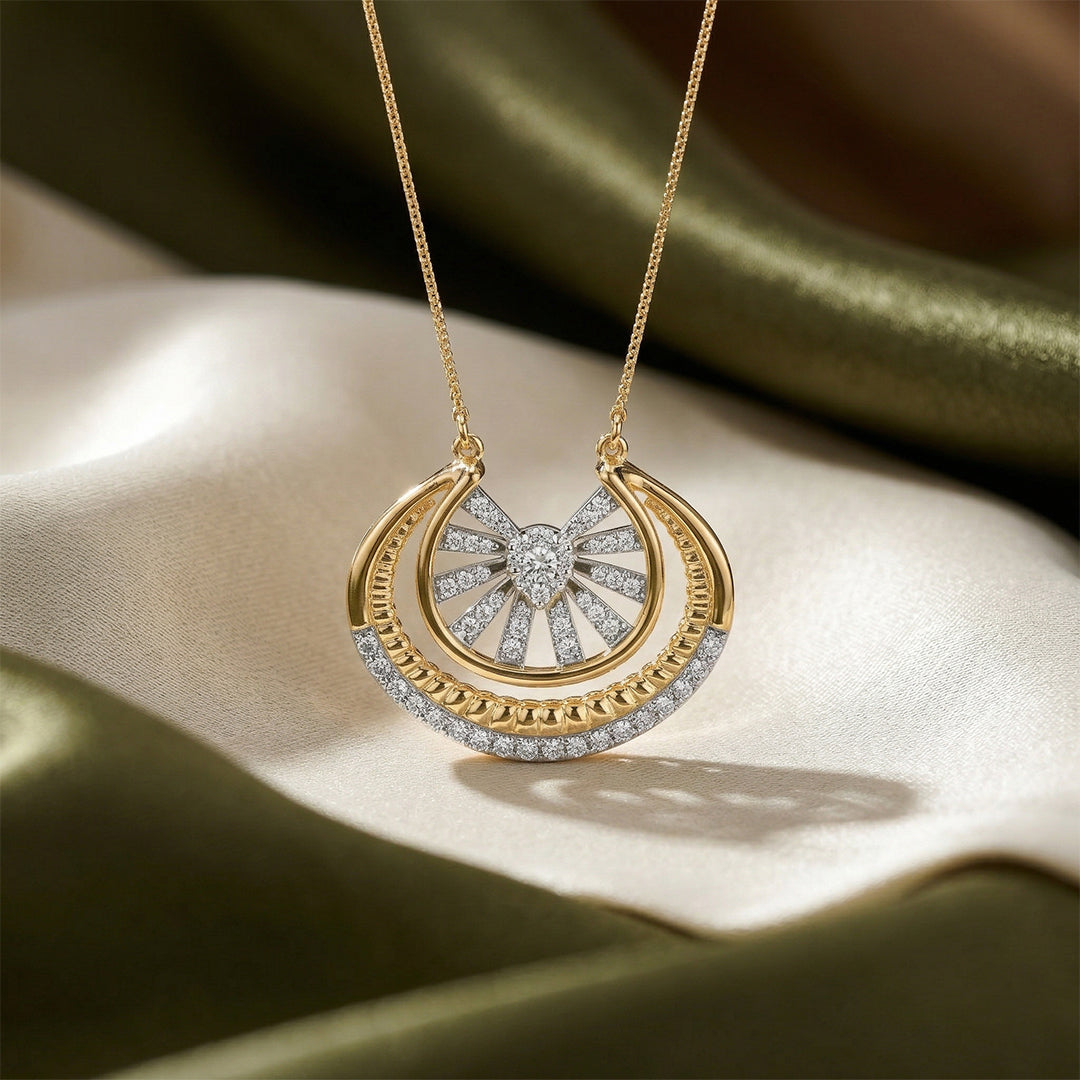 Sunburst Arc Diamond Pendant 18K Yellow Gold