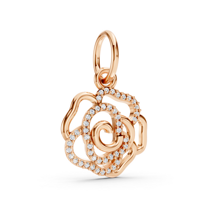 Rose Gold Open Rose Pavé Diamond Pendant