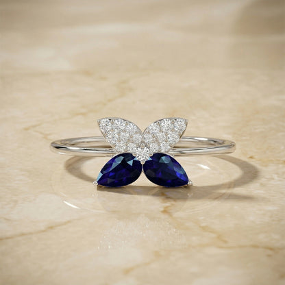 White Gold Sapphire Butterfly Diamond Pendant