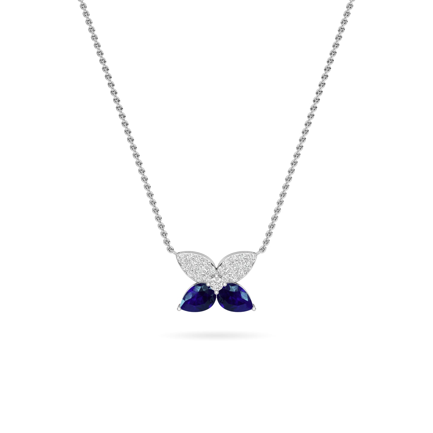 White Gold Sapphire Butterfly Diamond Pendant