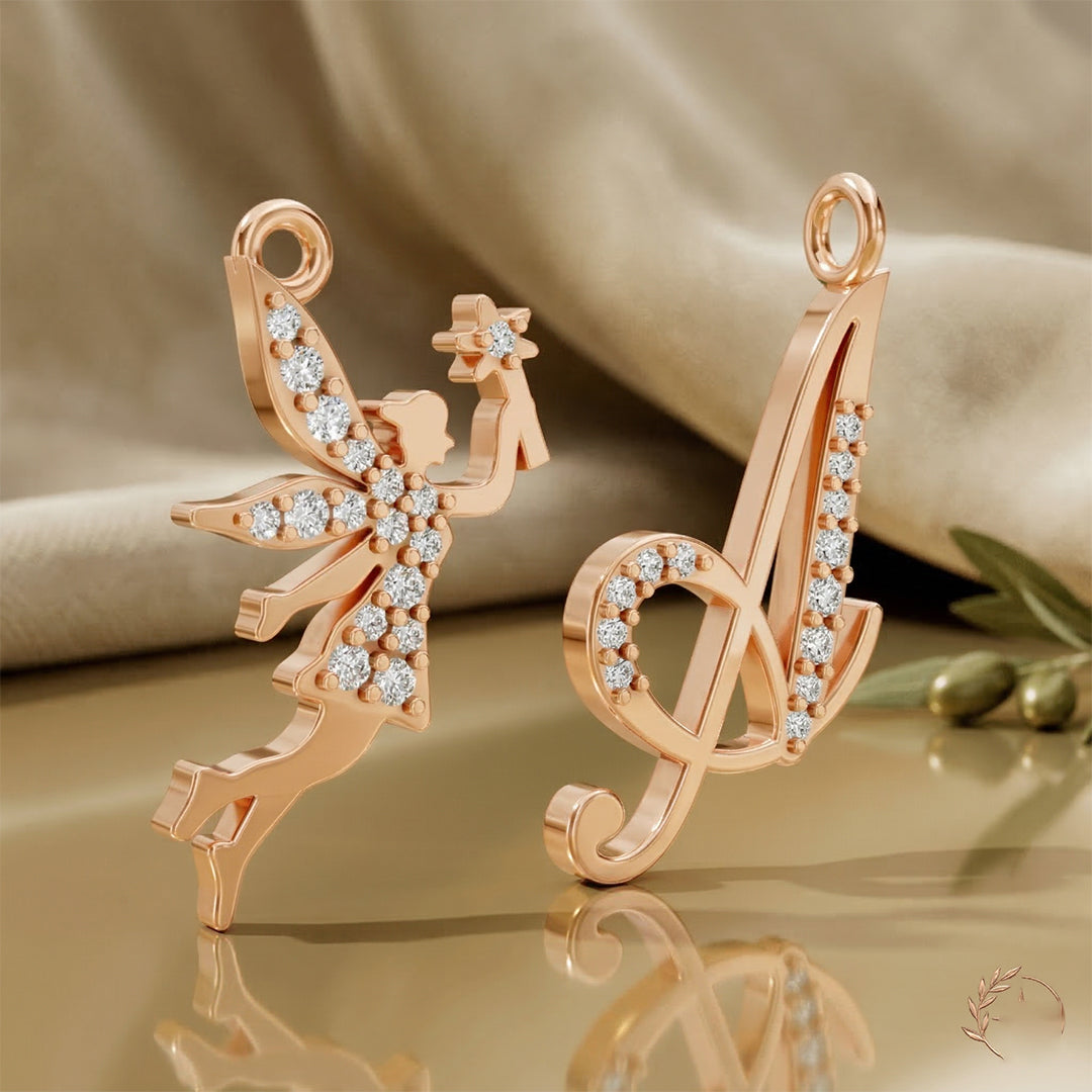 Rose Gold Fairy Diamond Pavé Charm Pendant