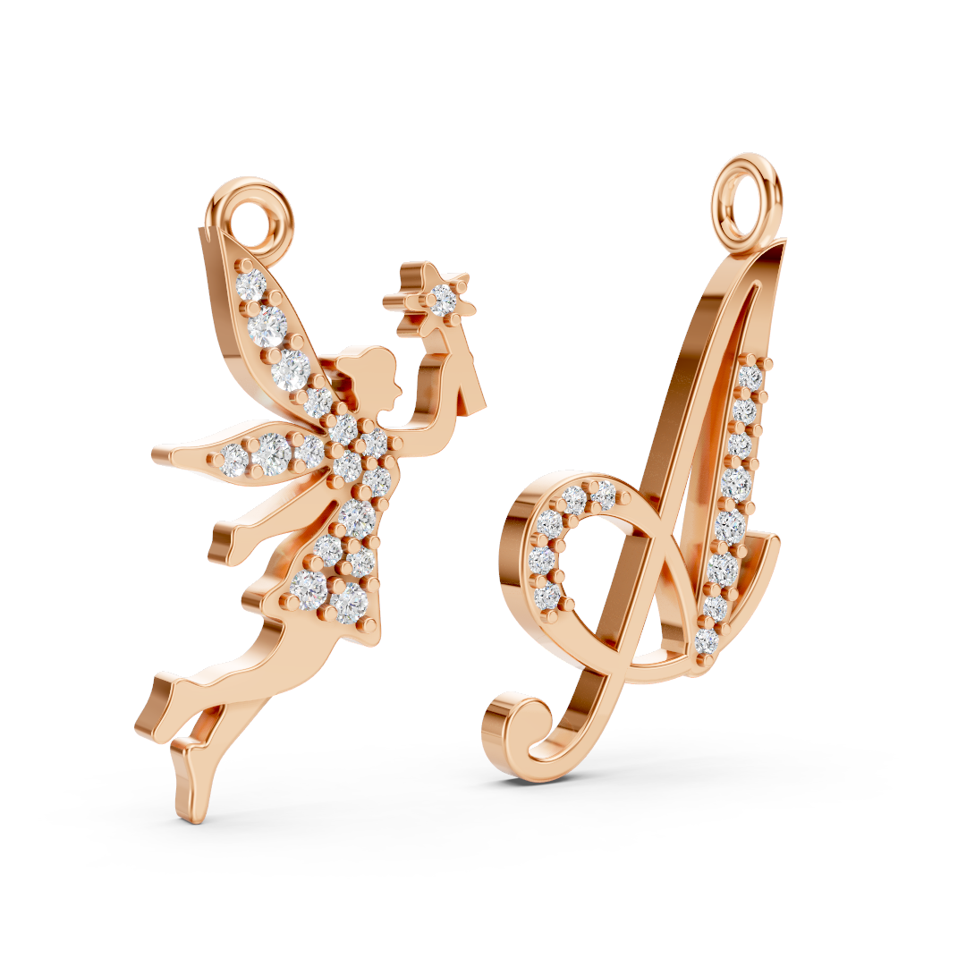 Rose Gold Fairy Diamond Pavé Charm Pendant