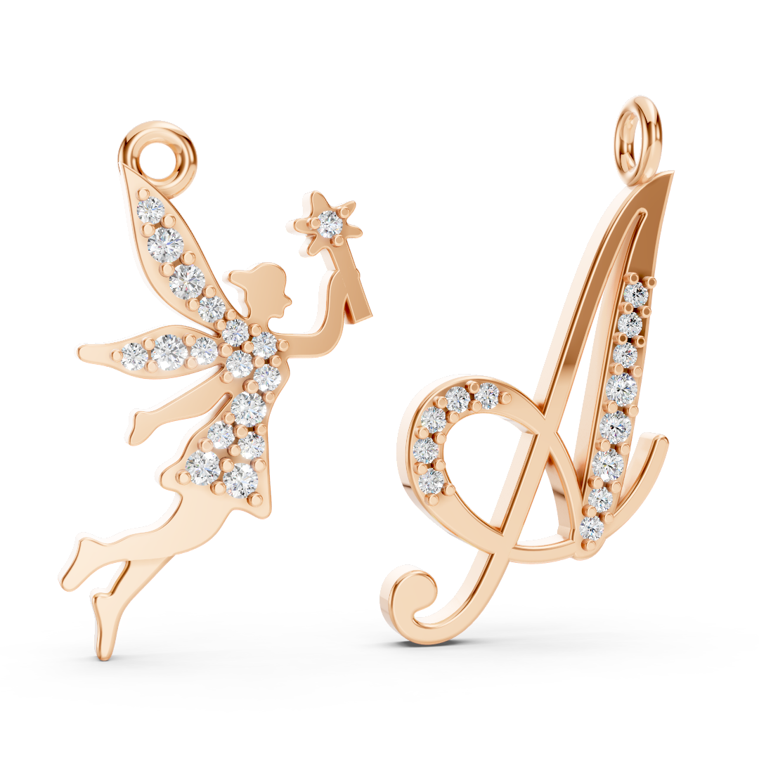 Rose Gold Fairy Diamond Pavé Charm Pendant