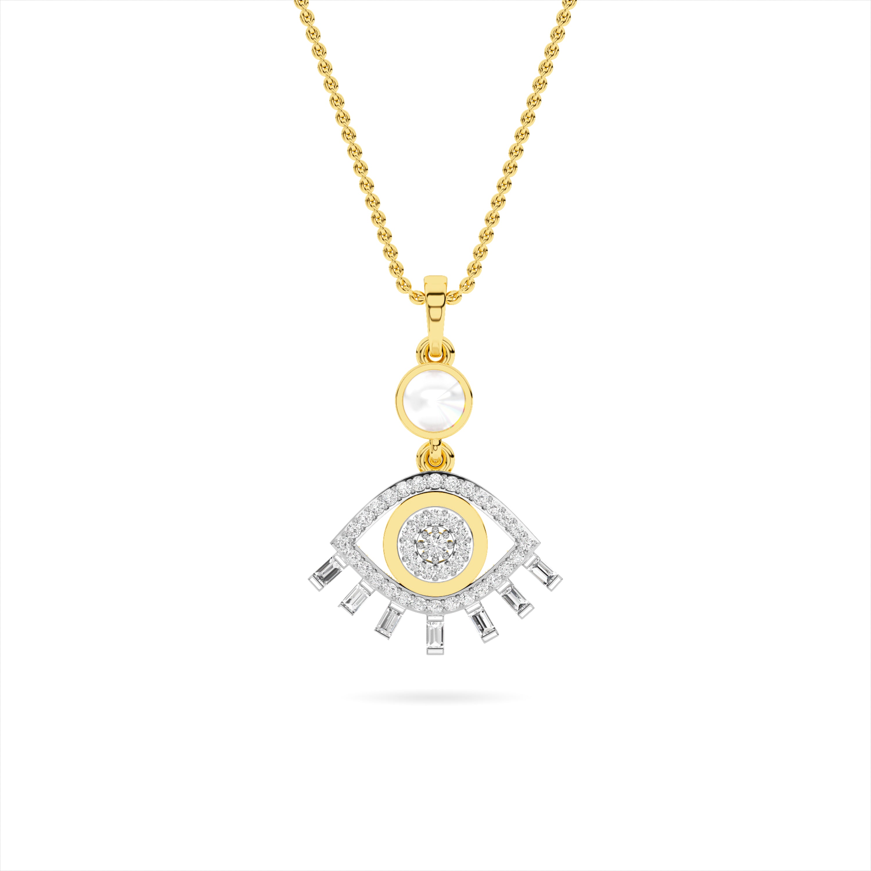 Yellow Gold Mother Pearl Evil Eye Diamond Pendant