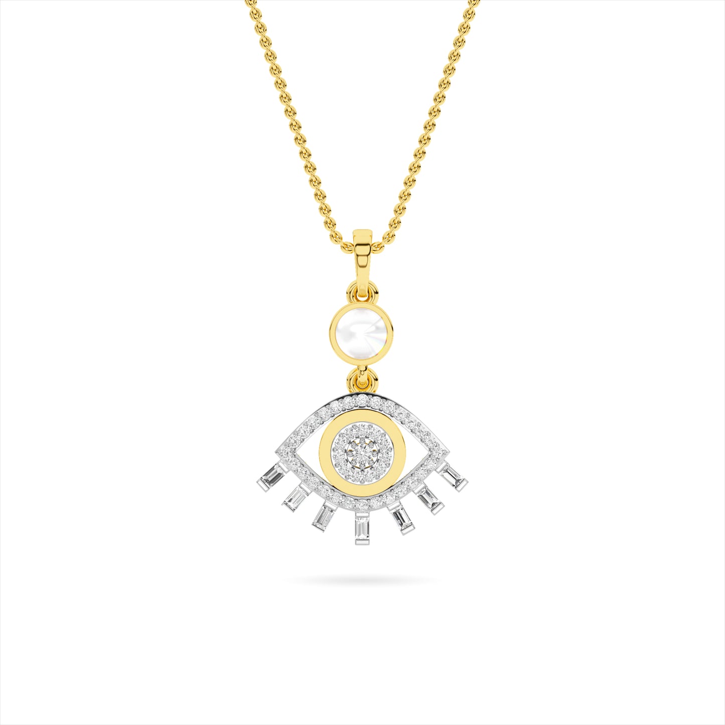 Yellow Gold Mother Pearl Evil Eye Diamond Pendant