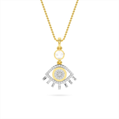 Yellow Gold Mother Pearl Evil Eye Diamond Pendant