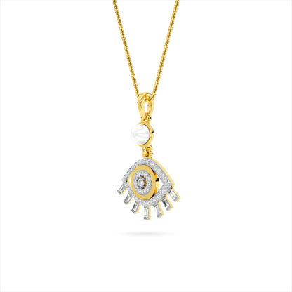 Yellow Gold Mother Pearl Evil Eye Diamond Pendant