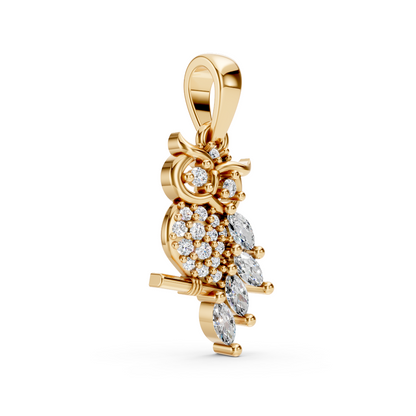 Gold Diamond Owl Branch Pendant