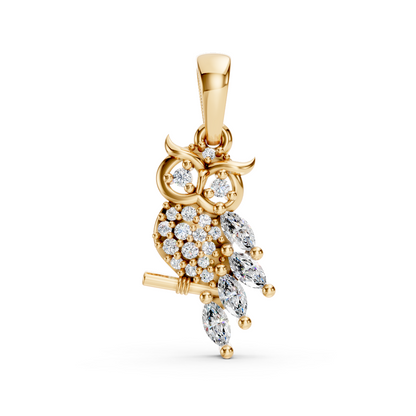 Gold Diamond Owl Branch Pendant