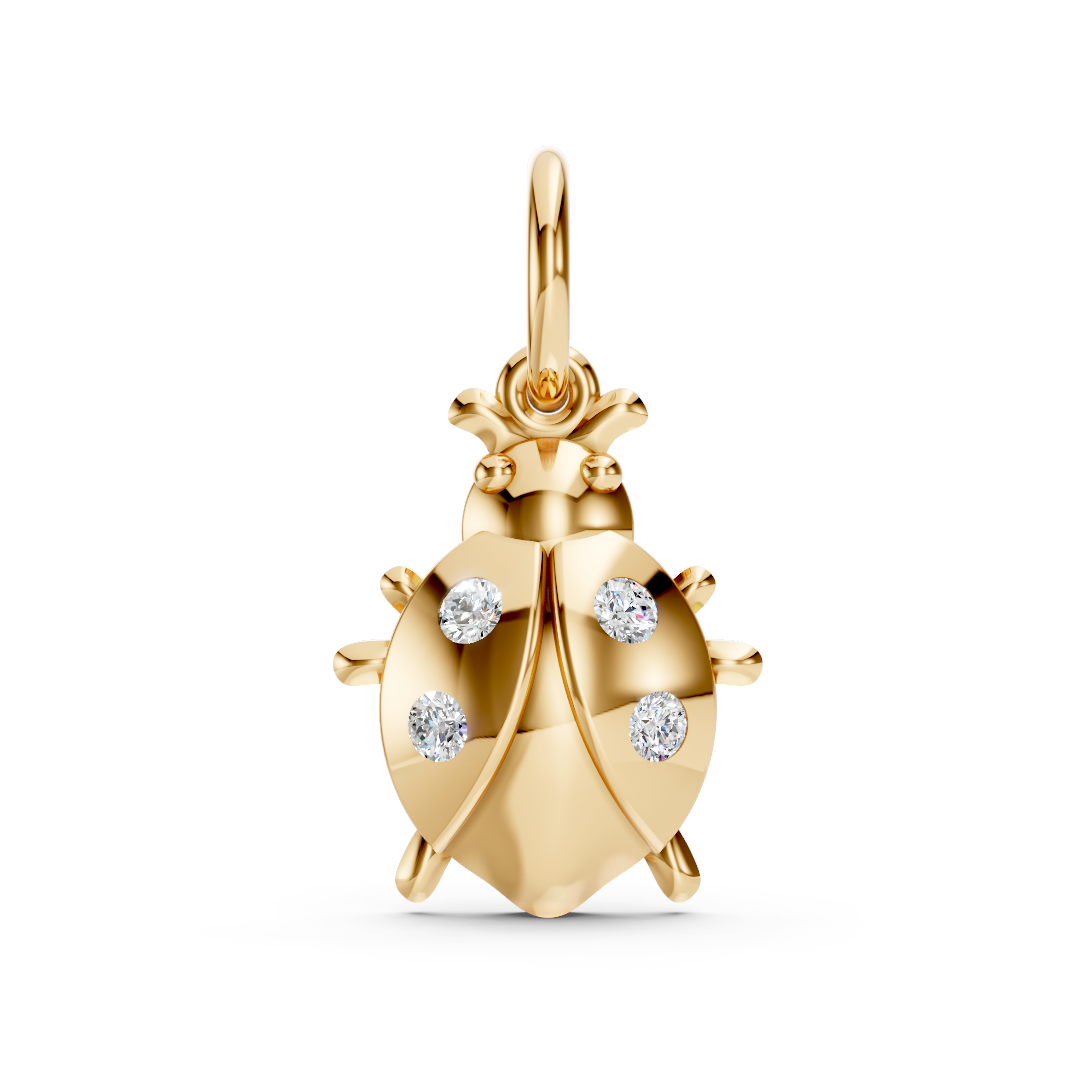 Yellow Gold Ladybug Solitaire Diamond Pendant